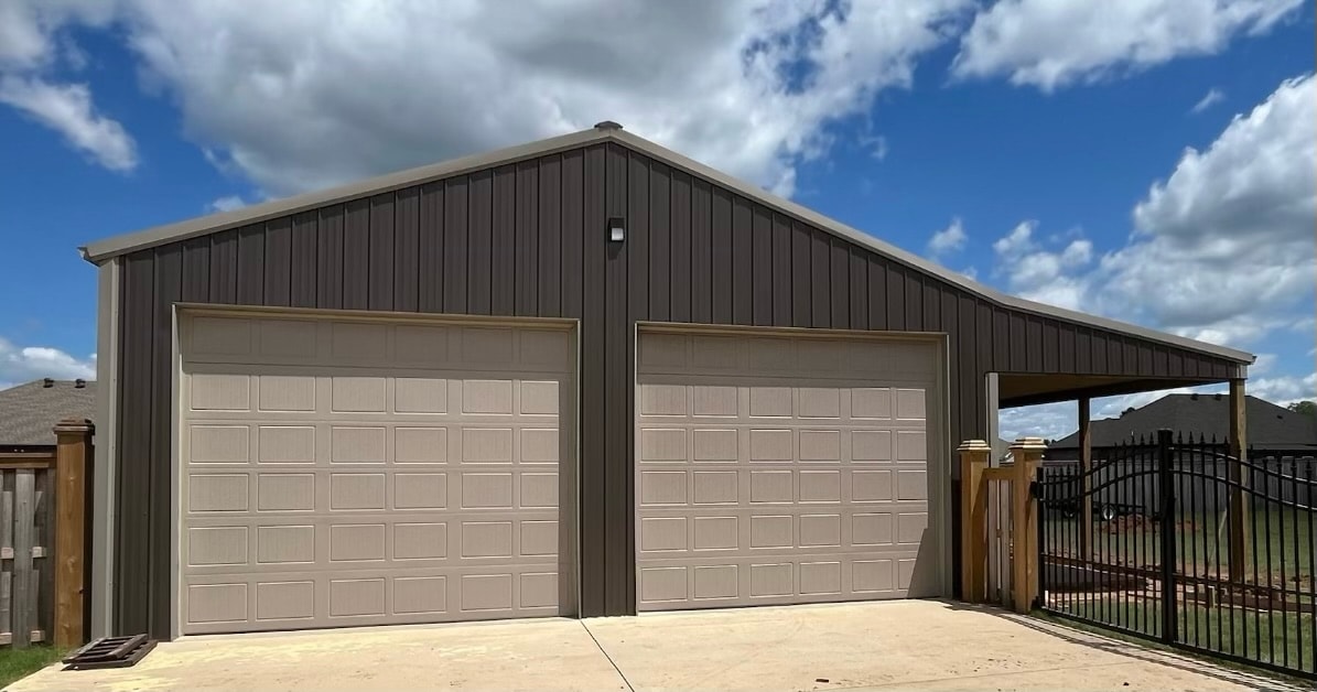 Quality Barns & More custom two-car garage with metal siding